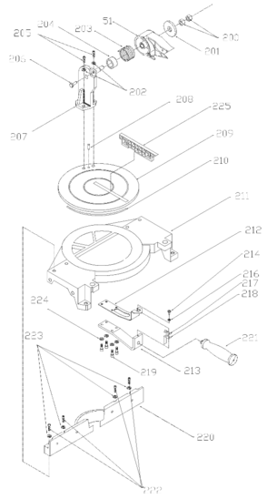 Default Diagram and Parts List for J-7700 Type 1 Porter Cable Miter Saw